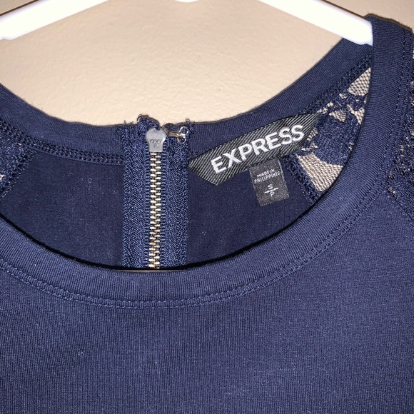 EXPRESS Navy Blue Lace Sleeve T-Shirt Dress - Picture 10 of 12
